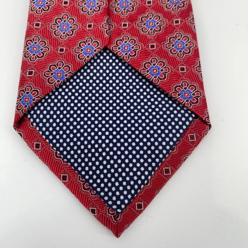 Eton Tie Mens One Size Red Patterned Silk Luxury Classic Necktie Italy‎ Made NWT